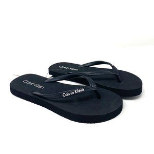 Calvin Klein Womens KCDAWNI-Z Dawni Flip Flop Smooth Footbed Sandal BLACK Rubber